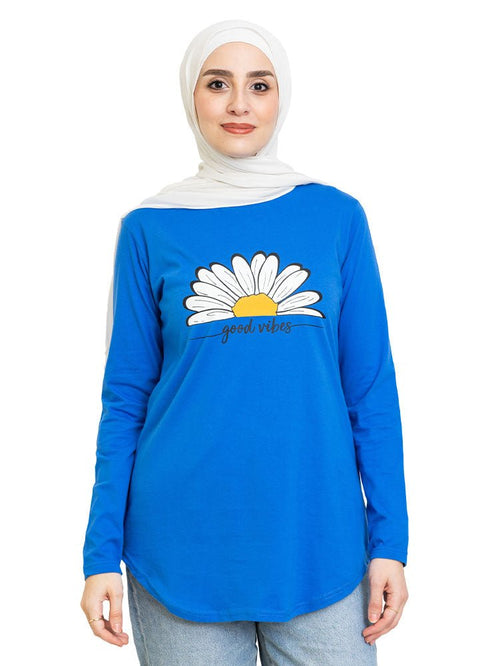 Royal Blue Printed Long - Sleeve Design 18 - Khotwh